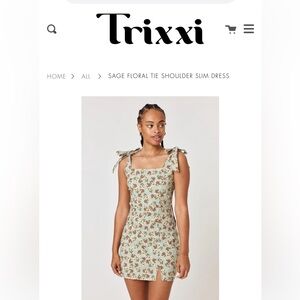 Trixxi Sage Floral Tie Shoulder Slim Fit Back Zip Mini Dress Women’s Size M